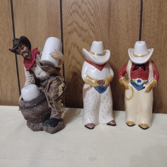 2 Sets Cowboy Vintage Salt & Pepper Shaker Sets Western Decor - Picture 1 of 11